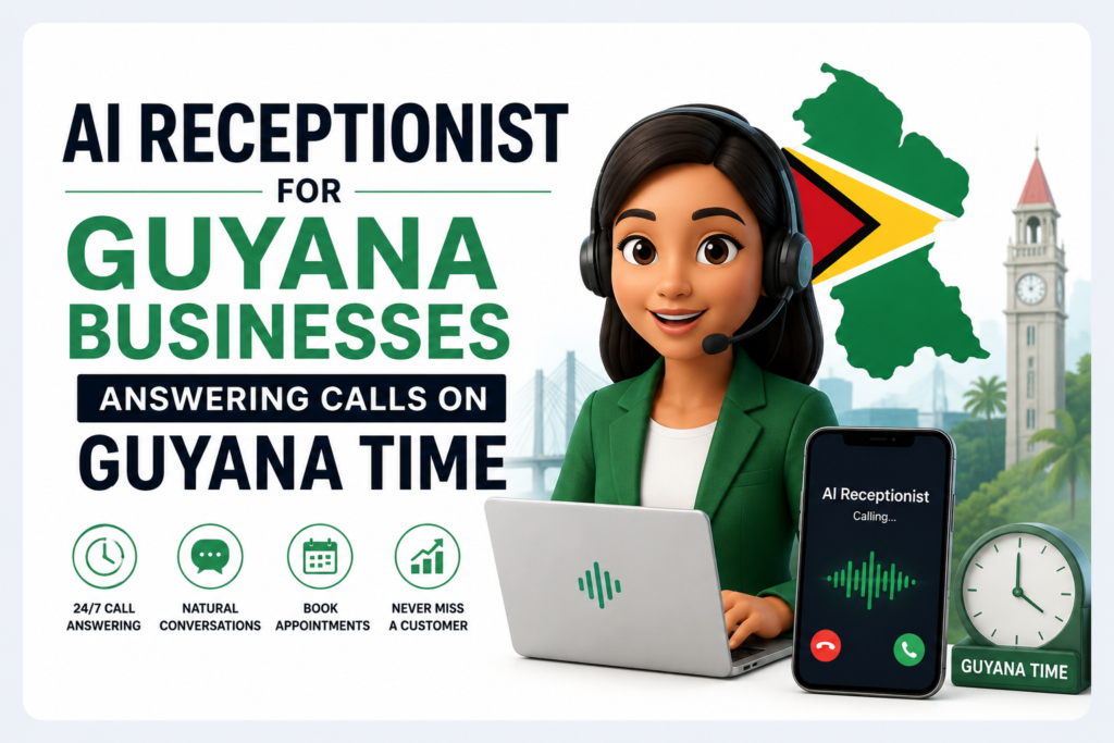 AI receptionist answering business calls 24/7 on Guyana Time