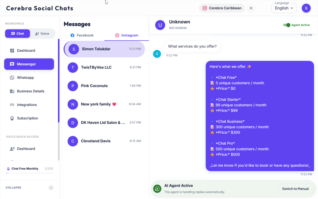 AI chat and voice agent dashboard Caribbean Businesses